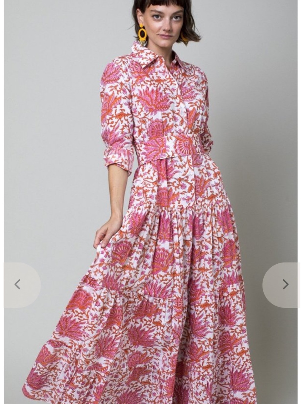 Guadalupe Tiered Maxi Shirt Dress in Pink & Orange Floral with Tie